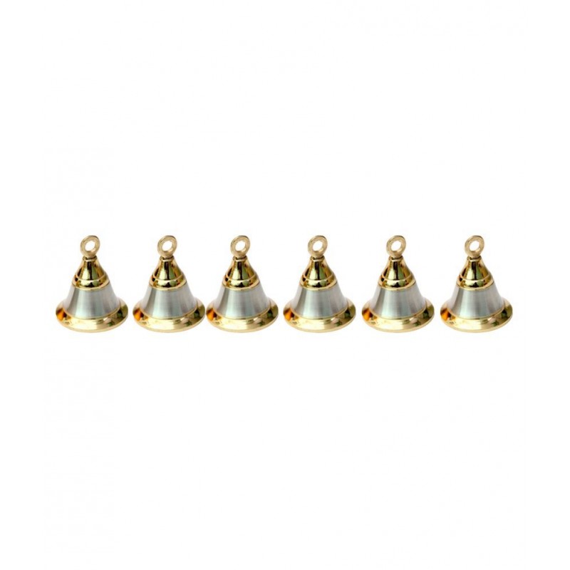 Pooja Mandir Bell 2. Inch Pooja Decorative Bell (Gold Silver, Pack of 6)