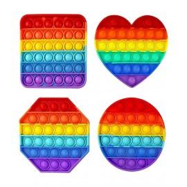 Pop up It Push on Buble Fidget Sensory Toy Set, Push on Pop Silicone Game Toy Anxiety Stress Reliever Autism Learning Materials for Kids Teens Adults (Rainbow) (4PACK)