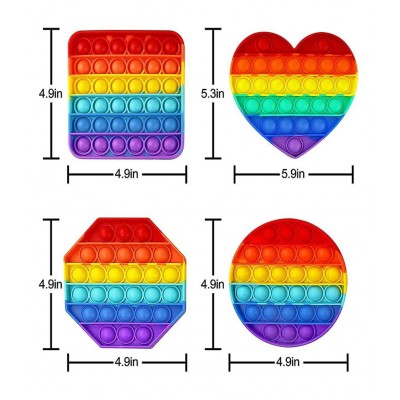 Pop up It Push on Buble Fidget Sensory Toy Set, Push on Pop Silicone Game Toy Anxiety Stress Reliever Autism Learning Materials for Kids Teens Adults (Rainbow) (4PACK)