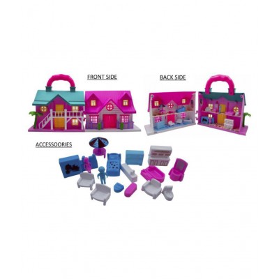 Portable Funny Girls Doll House Play Set | 19Pcs | 100% Non-Toxic BPA Free Plastic| Big Dream House Lovely Classic Shape N Design