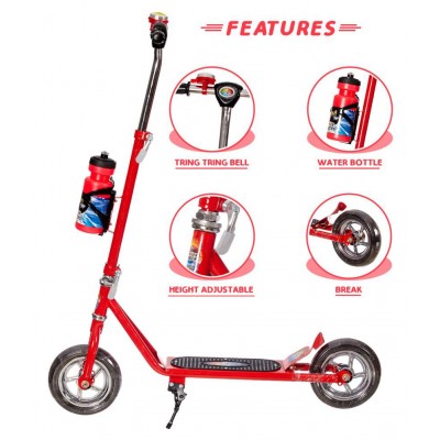 Power Ranger 2 Wheeler Scooter for Kids with Sipper Stand n Bell (Height Adjustable to 90 cm Upto 10 Years for Kids) (Red)