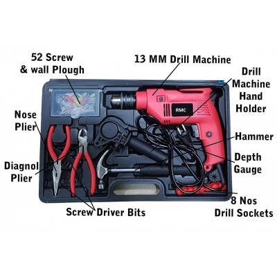 Powerful 13Mm 650W Impact Drill Machine Tool Kit/Box With Reversible Function + 105 Accessories