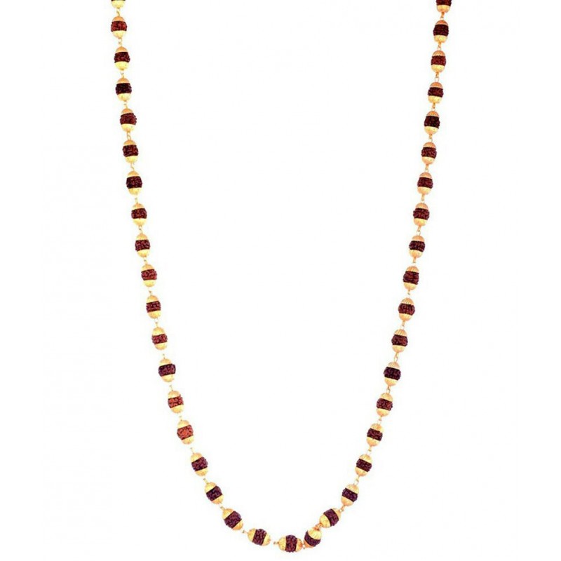 Pratibha Creations Brown Wooden Gold Plated Rudraksh Mala (54+1 Beads)