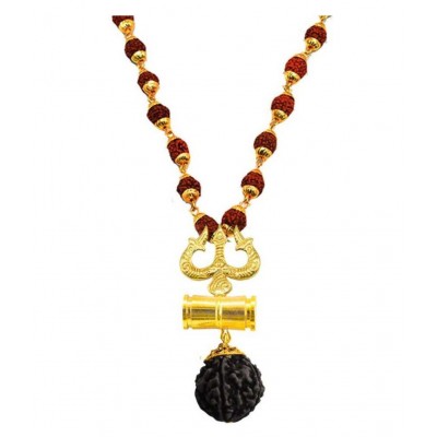 Pratima Loard Shiv Trishul Damru Locket With Puchmukhi Rudraksha Mala