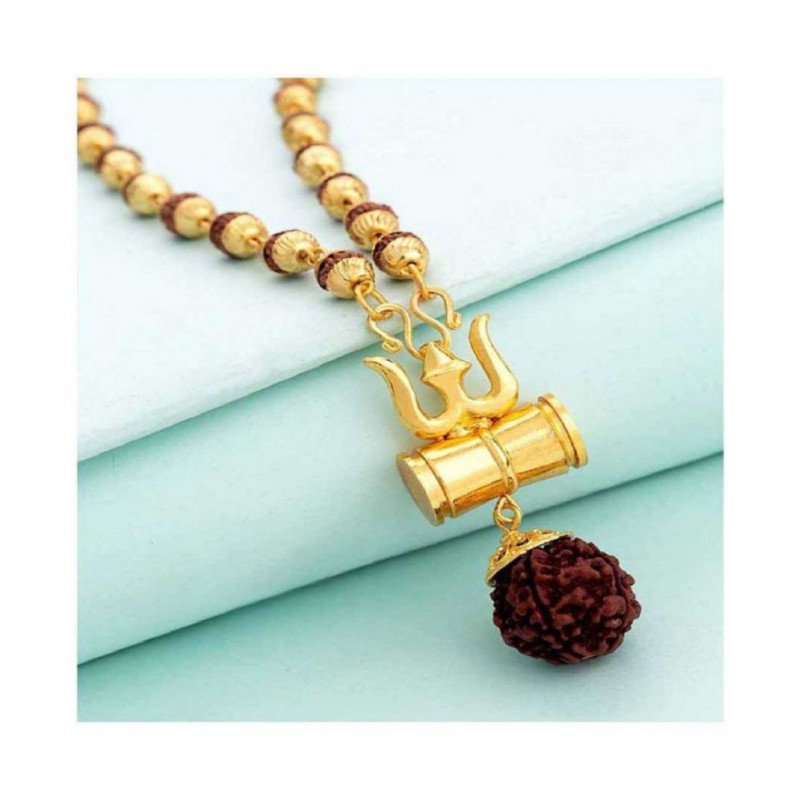 Pratima Loard Shiv Trishul Damru Locket With Puchmukhi Rudraksha Mala
