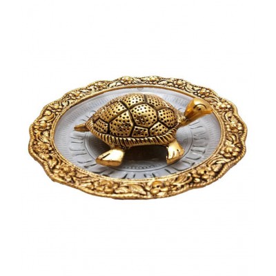 PrettyKrafts Feng Shui Tortoise on Plate for Good Luck Handicraft Showpiece (Kachhua/Turtle with Glass Plate for Vastu) (Color: Copper, Diameter: 5.5 inch)