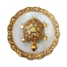 PrettyKrafts Feng Shui Tortoise on Plate for Good Luck Handicraft Showpiece (Kachhua/Turtle with Glass Plate for Vastu) (Color: Copper, Diameter: 5.5 inch)