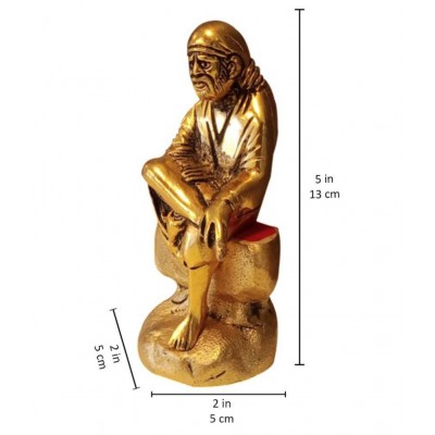 PrettyKrafts SAI Baba Idol Gold Metal Statue for Car Dashboard | Mandir Pooja Murti | Home Decor | Office Decorative Showpiece - 13 cm  (Metal, Gold)