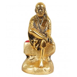 PrettyKrafts SAI Baba Idol Gold Metal Statue for Car Dashboard | Mandir Pooja Murti | Home Decor | Office Decorative Showpiece - 13 cm  (Metal, Gold)