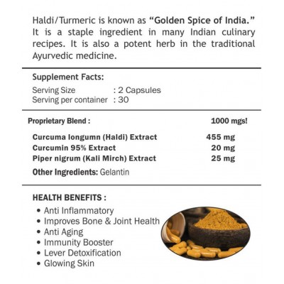 Prime Herbal Health Care Haldi Kali Mirch Capsules (60 Capsules) Capsule 500 mg Pack Of 1