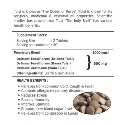Prime Herbal Health Care Tulsi (60 Tablets) Fights Infections Tablet 500 mg Pack Of 1
