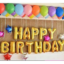 Priya Impex Birthday Decoration "Happy Birthday" Toy Balloon (Pack of 13 Letters, Gold,16 inch)