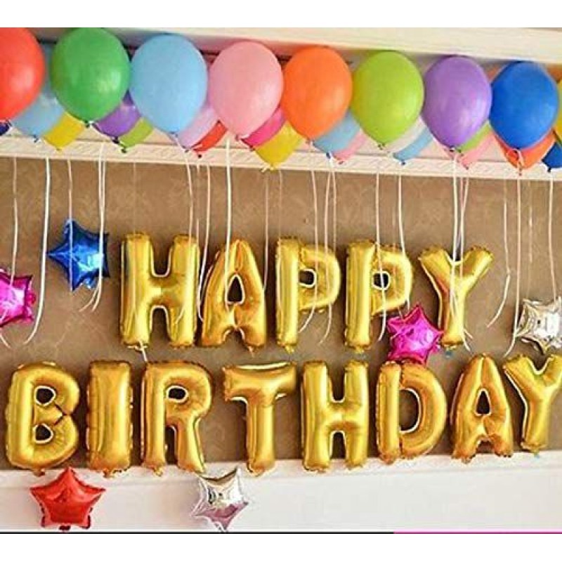 Priya Impex Birthday Decoration "Happy Birthday" Toy Balloon (Pack of 13 Letters, Gold,16 inch)