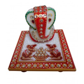 Prro White Marble Ganesh Idol