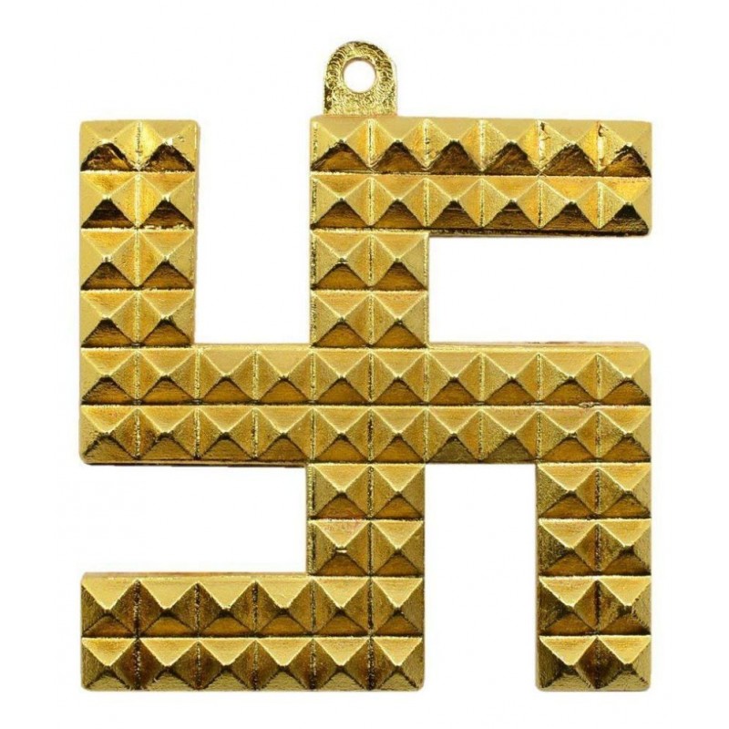 Puja N Pujari Brass Swastik Pyramid Wall Hanging Vastu Yantra for Positive Energy