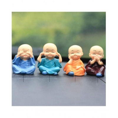 Puja N Pujari Set of 4 Buddha Monks Statues Figurines Showpiece for Living Room, Home Decor and Car Dashboard