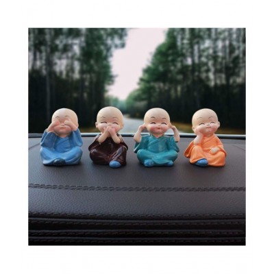 Puja N Pujari Set of 4 Buddha Monks Statues Figurines Showpiece for Living Room, Home Decor and Car Dashboard