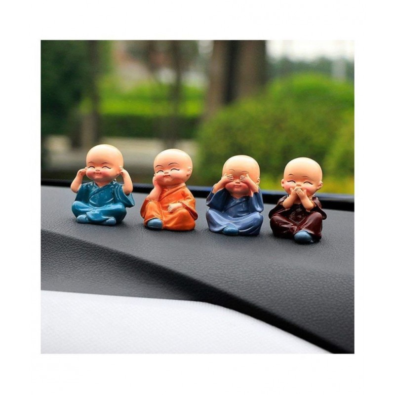 Puja N Pujari Set of 4 Buddha Monks Statues Figurines Showpiece for Living Room, Home Decor and Car Dashboard