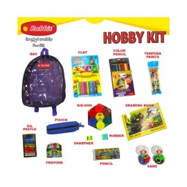 RABBIT Hobby Kit Bag for Kids|Play Doh Clay|Art Kit|HOBBY Stationery for Kids|Art Drawing Kit|12 Color Oil Pastels Wax Colors Color Pencils|Celebration Kit|Play Sand for Kids|HOBBY Bag of assorted Stationery|Drawing Book|Art Craft Kit|For 3+ Age