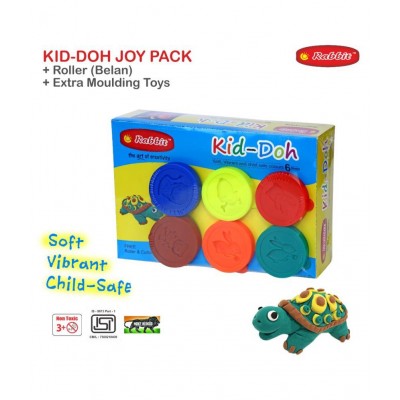 RABBIT Kid Doh Joy Pack 6 Colorful + 24 Mould with Belan |Play Dough sets for Kids|Safe Soft & Non toxic|Modeling dough with Toys |Play Clay Dough|Includes moulds & Belan| doh for kids| Age 3+