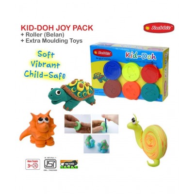 RABBIT Kid Doh Joy Pack 6 Colorful + 24 Mould with Belan |Play Dough sets for Kids|Safe Soft & Non toxic|Modeling dough with Toys |Play Clay Dough|Includes moulds & Belan| doh for kids| Age 3+