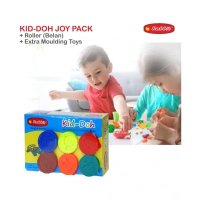 RABBIT Kid Doh Joy Pack 6 Colorful + 24 Mould with Belan |Play Dough sets for Kids|Safe Soft & Non toxic|Modeling dough with Toys |Play Clay Dough|Includes moulds & Belan| doh for kids| Age 3+
