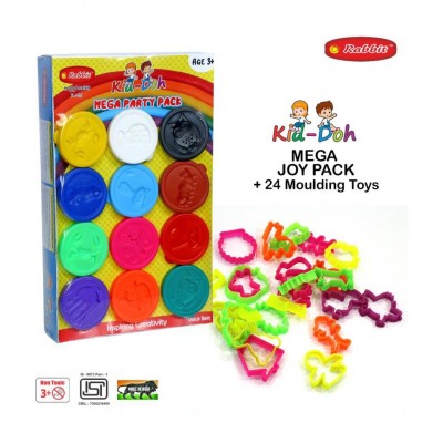 RABBIT Mega Joy Pack 12 Colors for Kids+24 Molding Toy | Dough Factory for Boys Girls | 12 CAP Moulds| Modelling Dough | Dough for kids with Moulds |Activity Set | Dough Kids Play | Multicolor | Ideal for 3+
