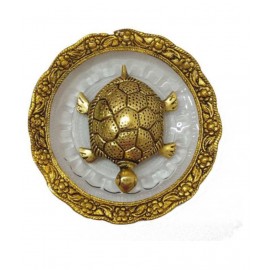 RAHUL NAVI COLLECTION Golden Metal Tortoise on Glass Plate For Good Luck Feng shui Gift Item For Vaastu Home Decor
