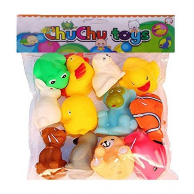RANGWELL 12Pcs Cute Soft Rubber Float Squeeze Sound Baby Bath Play Chuchu Animals Toys