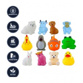 RANGWELL 12Pcs Cute Soft Rubber Float Squeeze Sound Baby Bath Play Chuchu Animals Toys
