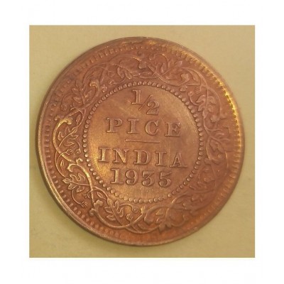 RARE &  COLLECTIBLE: BRITISH INDIA GEORGE V KE YEAR 1935 1/2 PICE COIN,