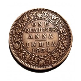 RARE OLD ONE QUARTER ANNA 1934 GEORGE V KING EMPEROR
