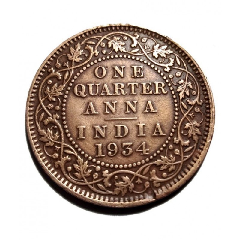 RARE OLD ONE QUARTER ANNA 1934 GEORGE V KING EMPEROR