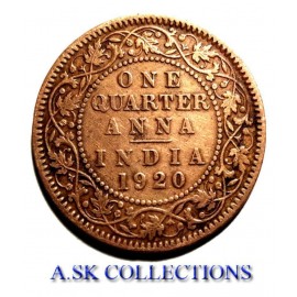 RARE ONE QUARTER ANNA YEAR 1920  GEORGE V KING EMPEROR