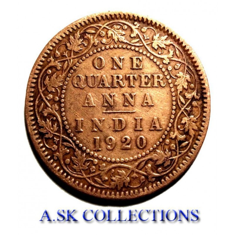 RARE ONE QUARTER ANNA YEAR 1920  GEORGE V KING EMPEROR