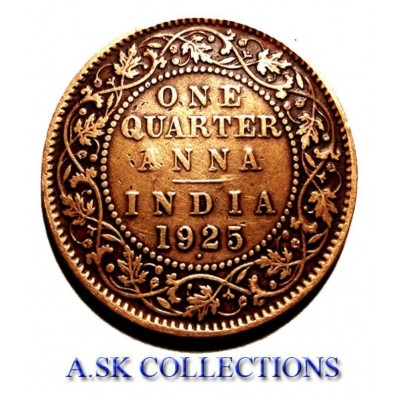 RARE ONE QUARTER ANNA YEAR 1925 GEORGE V KING EMPEROR