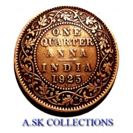 RARE ONE QUARTER ANNA YEAR 1925 GEORGE V KING EMPEROR A