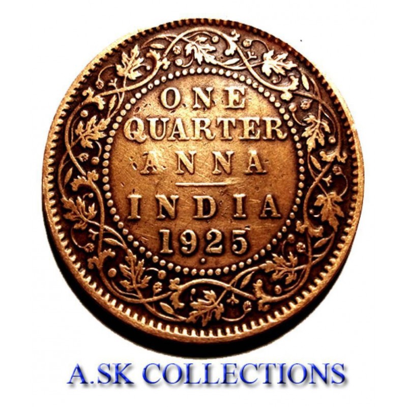 RARE ONE QUARTER ANNA YEAR 1925 GEORGE V KING EMPEROR A