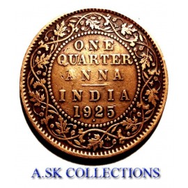 RARE ONE QUARTER ANNA YEAR 1925 GEORGE V KING EMPEROR A