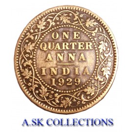 RARE ONE QUARTER ANNA YEAR 1929  GEORGE V KING EMPEROR FOR COLLECTIONS