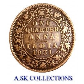 RARE ONE QUARTER ANNA YEAR 1931  GEORGE V KING EMPEROR FOR COLLECTION