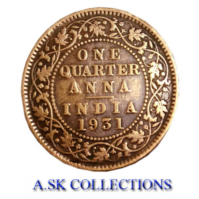 RARE ONE QUARTER ANNA YEAR 1931 GEORGE V KING EMPEROR FOR COLLECTION