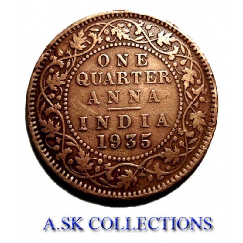 RARE ONE QUARTER ANNA YEAR 1935 GEORGE V KING EMPEROR FOR COLECTION