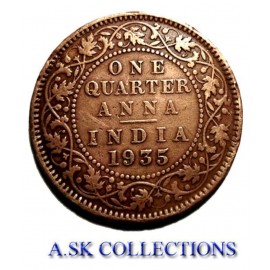 RARE ONE QUARTER ANNA YEAR 1935 GEORGE V KING EMPEROR FOR COLLECTION