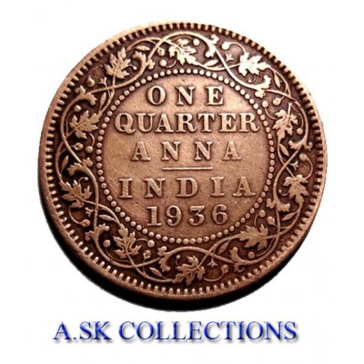 RARE ONE QUARTER ANNA YEAR 1936 GEORGE V KING EMPEROR