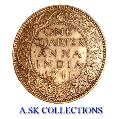 RARE ONE QUARTER ANNA YEAR 1941 GEORGE VI KING EMPEROR FOR COLLECTION