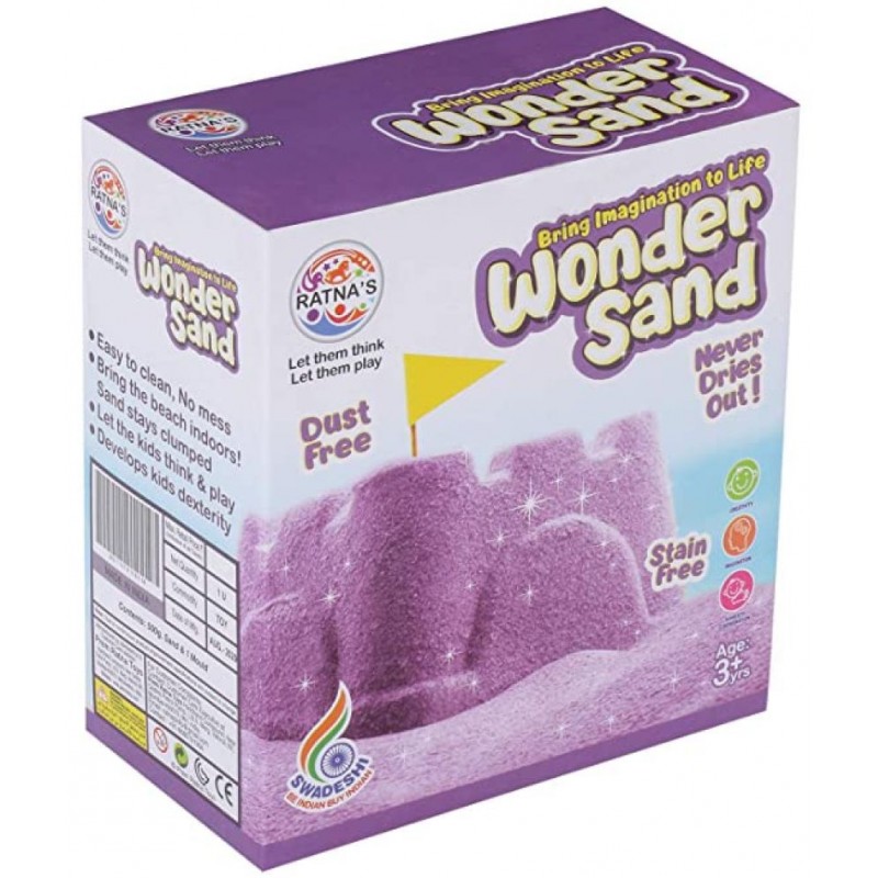 RATNA'S Wonder Sand 500 Grams for Play. Smooth Sand for Kids (Purple 500 Grams), ONE Big Mould Inside (Without Tray)