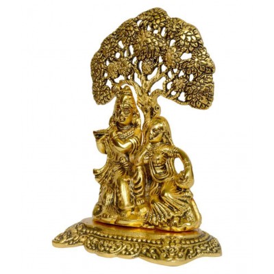 RMCG Traders || Radha Krishna Idol Sitting Under Tree Murti || Golden Plating White Metal Lord Radha Krishna Under Tree
