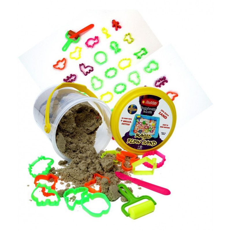 Rabbit  Beach Sand Bucket (500g) + 24 Molding Toys| Sand for kids|Kids Playing sand| Kinetic sand with 24 Moulds| Sand Clay With Shapes|Safe and Non- Toxic|Increases Creativity| Recommanded Age 3+