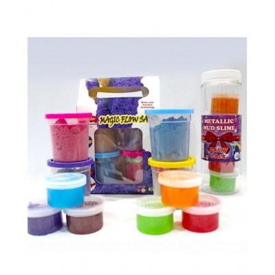 Rabbit Gift Pack Sand 500gms + Metallic Party Pack Slime Multicolor Combo Pack |Sand for kids boys girls | Kids Playing Sand|Kinetic Sand|Sand Clay with Shapes | Bring Beach feeling at Home| Slime Toy for kids| Putty Toy|Multicolor| Age 3